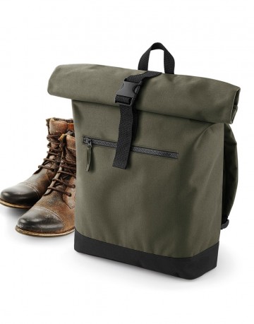 BG855 BagBase Roll-Top Backpack - Miltair groen / Zwart