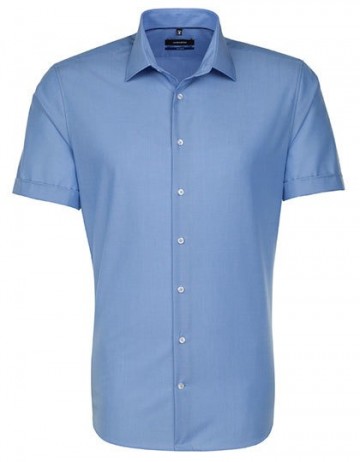 021001 Seidensticker Men's Shirt Shaped Fit S/S middelblauw