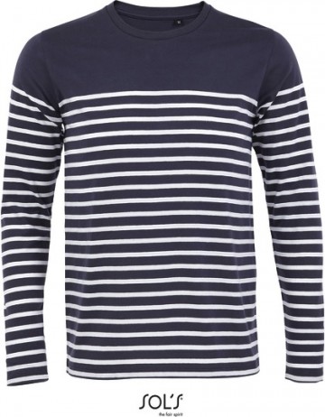 03099 Sol's Striped T-shirt LS marineblauw / wit