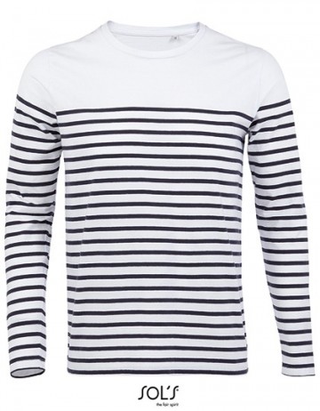 03099 Sol's Striped T-shirt LS wit / marineblauw