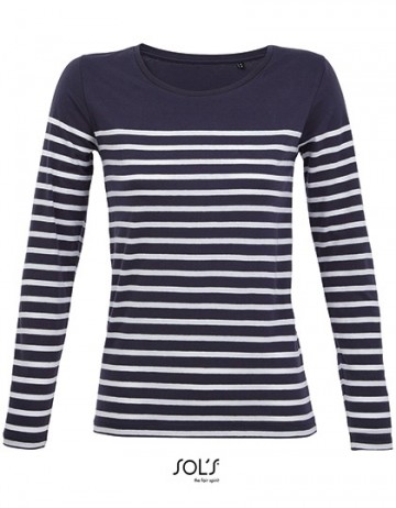 03100 Sol's Dames Striped T-shirt LS marineblauw / witrug