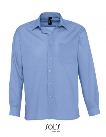 16040 Sol's Baltimore heren Poplin Shirt middelblauw