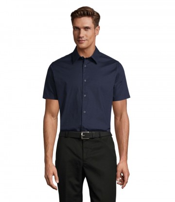 17030 Sol's Broadway stretch shirt S/S donkerblauw
