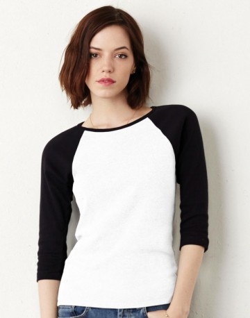 2000 B+C Bella Baby Rib Contrast T-shirt met 3/4 mouwen wit zwart