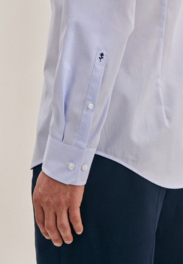 246670 Seidensticker Men's Shirt Shaped Fit Check/Stripes LS lichtblauw mouw