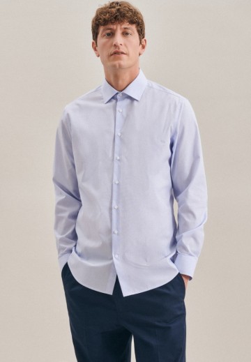 246670 Seidensticker Men's Shirt Shaped Fit Check/Stripes LS lichtblauw