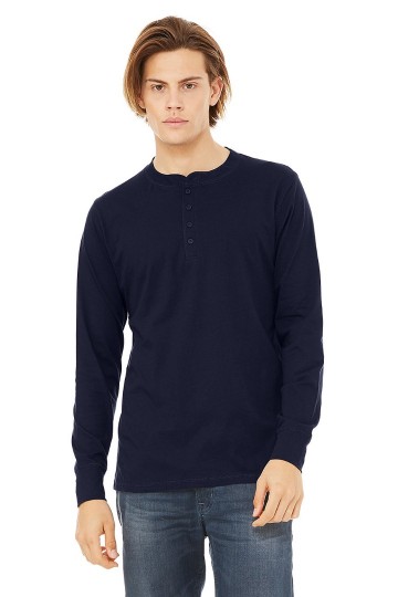 3150 B+C Canvas Henley T-shirt met LM marineblauw