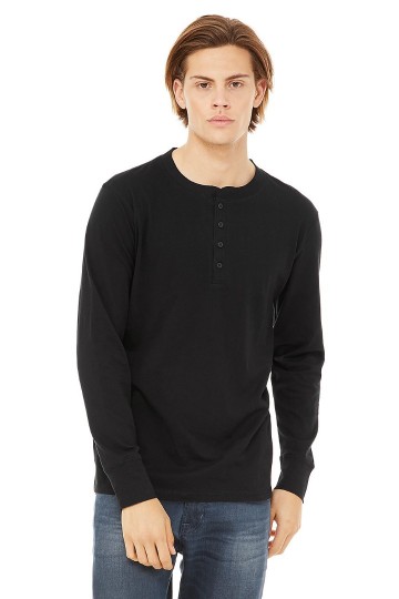 3150 B+C Canvas Henley T-shirt met LM zwart