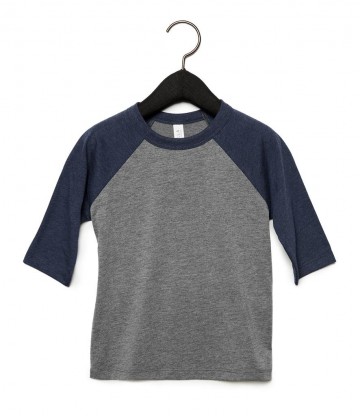 B+C Kids Canvas Toddler Baseball T-shirt 3/4 mouw 3200T grijs marineblauw tri blend
