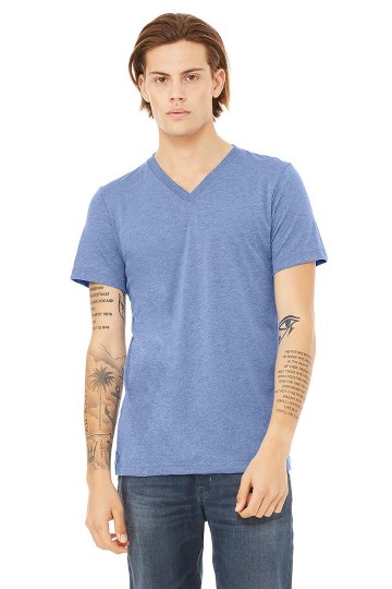3415 B+C Unisex Triblend T-shirt V-hals blauw triblend