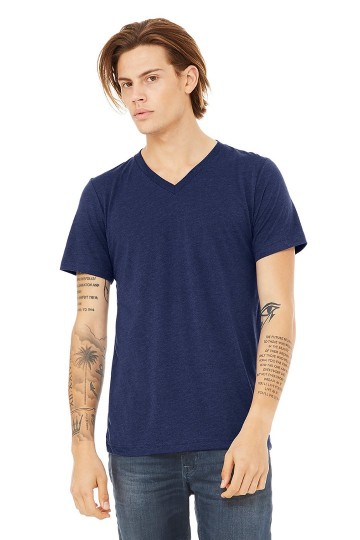 3415 B+C Unisex Triblend T-shirt V-hals marineblauw triblend