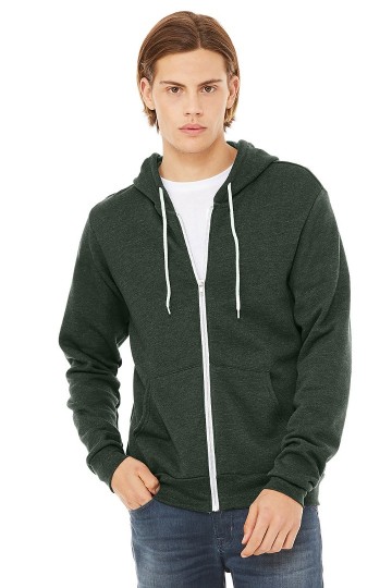 3739 B+C Canvas Unisex Full Zip Hoodie bosgroen heather