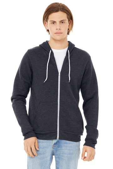 3739 B+C Canvas Unisex Full Zip Hoodie marineblauw heather