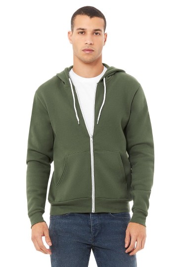 3739 B+C Canvas Unisex Full Zip Hoodie militairgroen