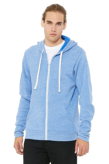 3909 B+C Canvas Unisex Triblend Full Zip Hoodie blauw triblend