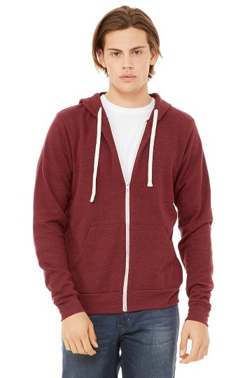 3909 B+C Canvas Unisex Triblend Full Zip Hoodie cardinal rood triblend