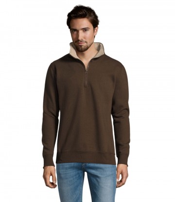 47300 Sol's Scott heren sweater met 1/4 rits chocoladebruin