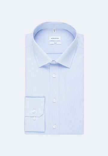 660020 Seidensticker Men's Shirt Slim Fit Check/Stripes LS lichtblauw