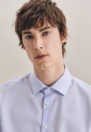 660020 Seidensticker Men's Shirt Slim Fit Check/Stripes LS lichtblauw kraag