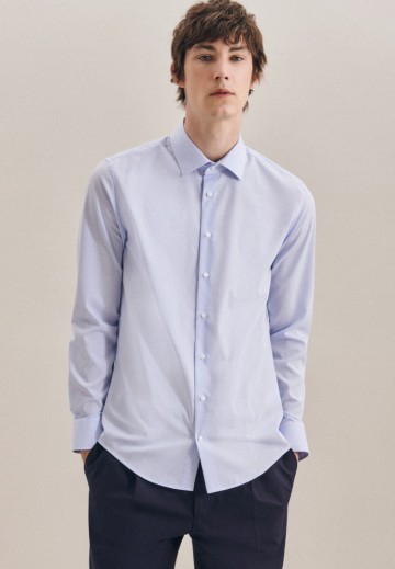 660020 Seidensticker Men's Shirt Slim Fit Check/Stripes LS lichtblauw