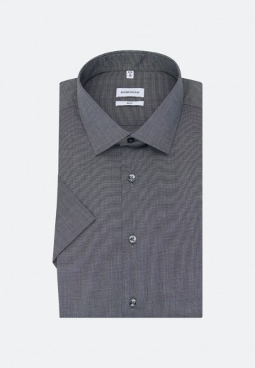 666261 Seidensticker Men's Shirt Slim Fit Poplin Fil á Fil SS grijs