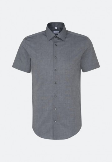 666261 Seidensticker Men's Shirt Slim Fit Poplin Fil á Fil SS grijs