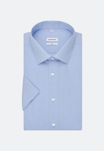 666261 Seidensticker Men's Shirt Slim Fit Poplin Fil á Fil SS lichtblauw