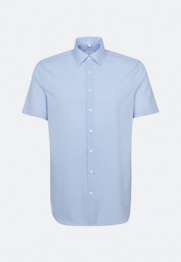 666261 Seidensticker Men's Shirt Slim Fit Poplin Fil á Fil SS lichtblauw