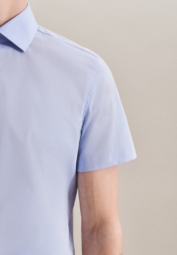 666261 Seidensticker Men's Shirt Slim Fit Poplin Fil á Fil SS lichtblauw mouw