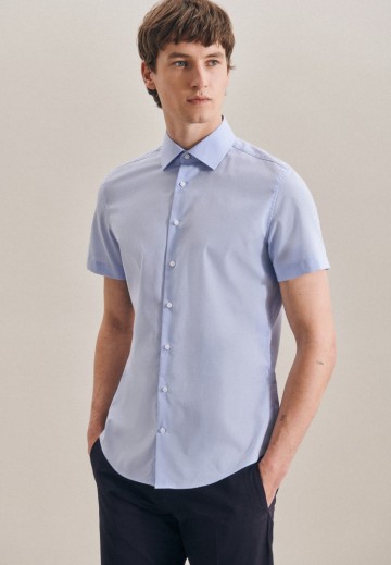 666261 Seidensticker Men's Shirt Slim Fit Poplin Fil á Fil SS lichtblauw