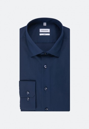 675198 Seidensticker Men's Shirt Slim Fit Poplin Fil á Fil LS donkerblauw 00