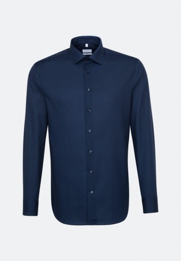 675198 Seidensticker Men's Shirt Slim Fit Poplin Fil á Fil LS donkerblauw 01