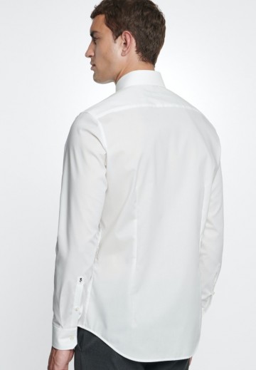 675198 Seidensticker Men's Shirt Slim Fit Poplin Fil á Fil LS ecru achter