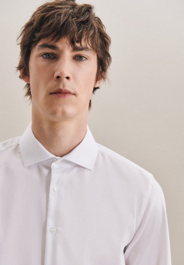 695007 Seidensticker Men's Slim Fit Twill LS wit kraag