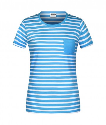 JN Ladies T-Shirt Striped 8027 atlantischblauw wit