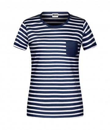 JN Ladies T-Shirt Striped 8027 marineblauw wit