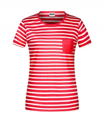 JN Ladies T-Shirt Striped 8027 rood wit