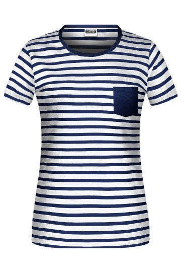 JN Ladies T-Shirt Striped 8027 wit marineblauw