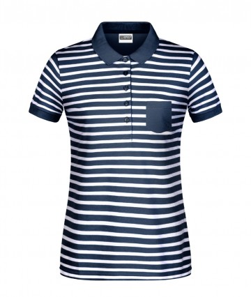 JN Ladies Polo gestreept 8029 marineblauw wit