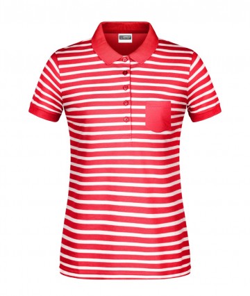 JN Ladies Polo gestreept rood wit