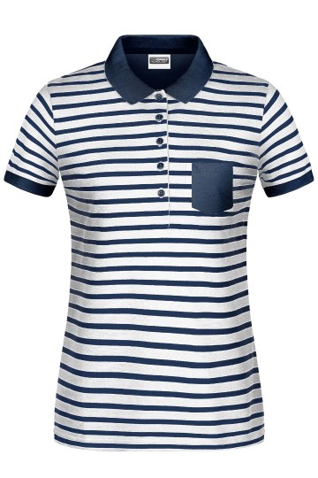 JN Ladies Polo gestreept wit marineblauw
