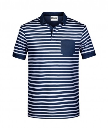 JN Men's Polo gestreept 8030 marineblauw wit