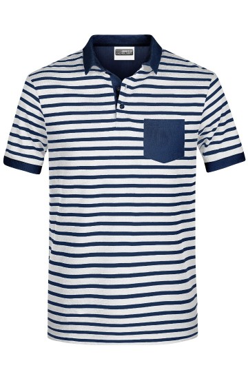 JN Men's Polo gestreept 8030 wit marineblauw