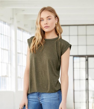 8804 B+C Flowy Rolled Cuff Muscle T-shirt