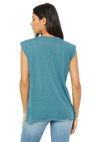 8804 B+C Flowy Rolled Cuff Muscle T-shirt deep teal heather achter