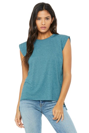 8804 B+C Flowy Rolled Cuff Muscle T-shirt deep teal heather