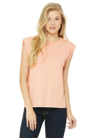 8804 B+C Flowy Rolled Cuff Muscle T-shirt perzik