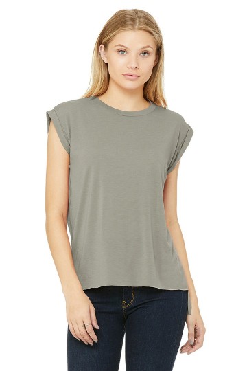8804 B+C Flowy Rolled Cuff Muscle T-shirt steen heather