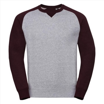 Russell authentieke basebal sweater 264M licht oxford grijs / bourgogne melange