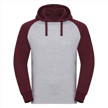 Russell autentieke Basebal sweater met kap 269M lichtoxford/bourgogne melange